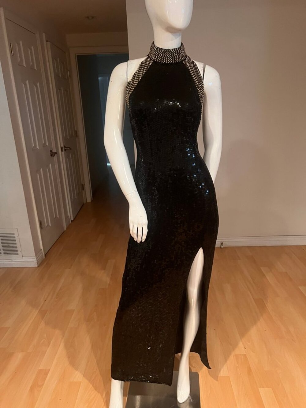 90'S VINTAGE ADRIANNA PAPELL SILK SEQUINS SEXY GOWN DRESS SIZE 10